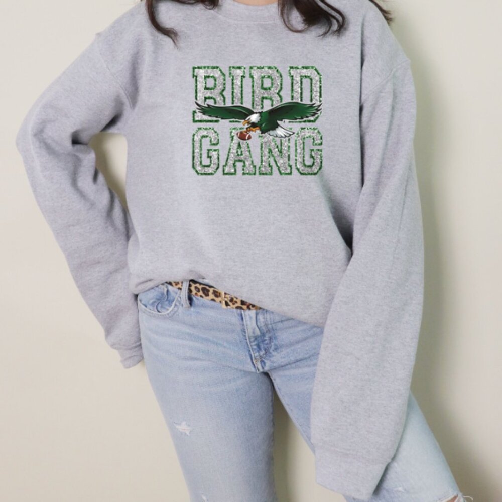 Eagles Bird Gang (Faux Sequin/Glitter) Sweatshirt - (Sport Gray/New)